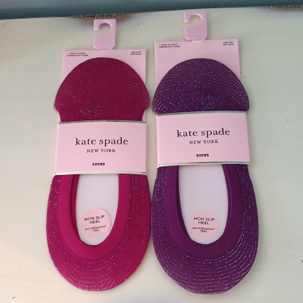 % 2 Pairs Kate Spade Pink & Wine Non Slip Heel No Show Socks